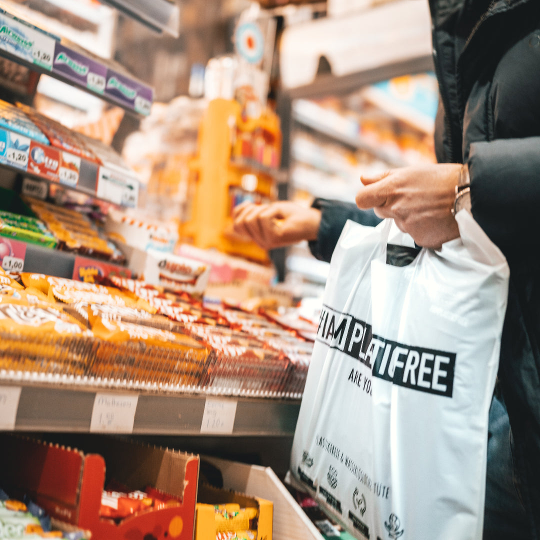 #IAMPLASTICFREE Shopping Bag Einkaufstüte an Kasse von Kiosk