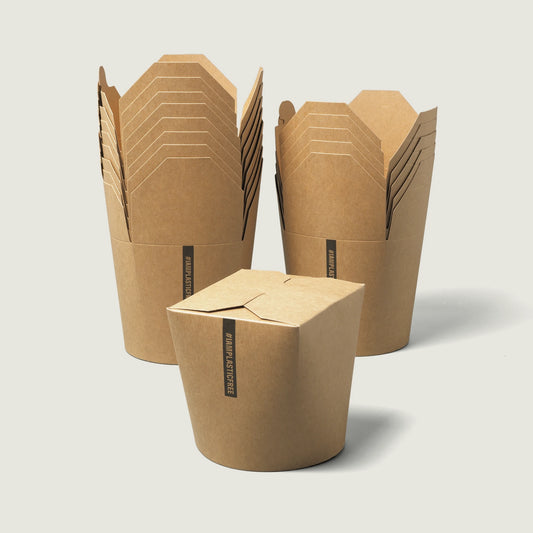 Round take-away box with folding lid (brown)